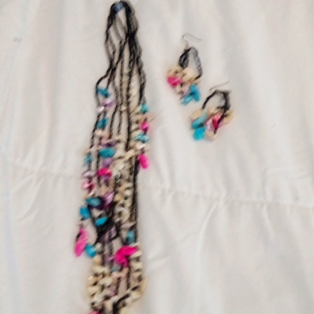 Multi-color beaded necklace with earrings